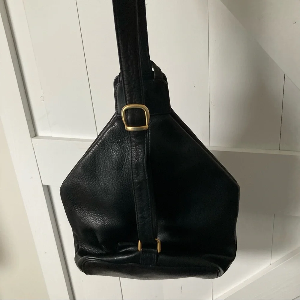 Vintage 90s Y2K Lord & Taylor pebbled leather sling backpack purse bag - Picture 3 of 12